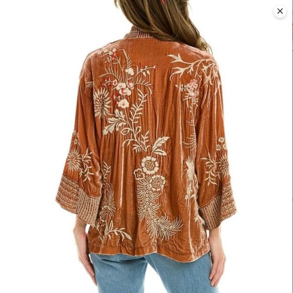 Johnny Was Valentina Peach Persimmon Velvet Cropped Kimono Small - Picture 3 of 12